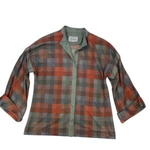 Nardis Vintage Plaid Wool Blend Button Up Shirt Jacket Brown Gray Women’s M